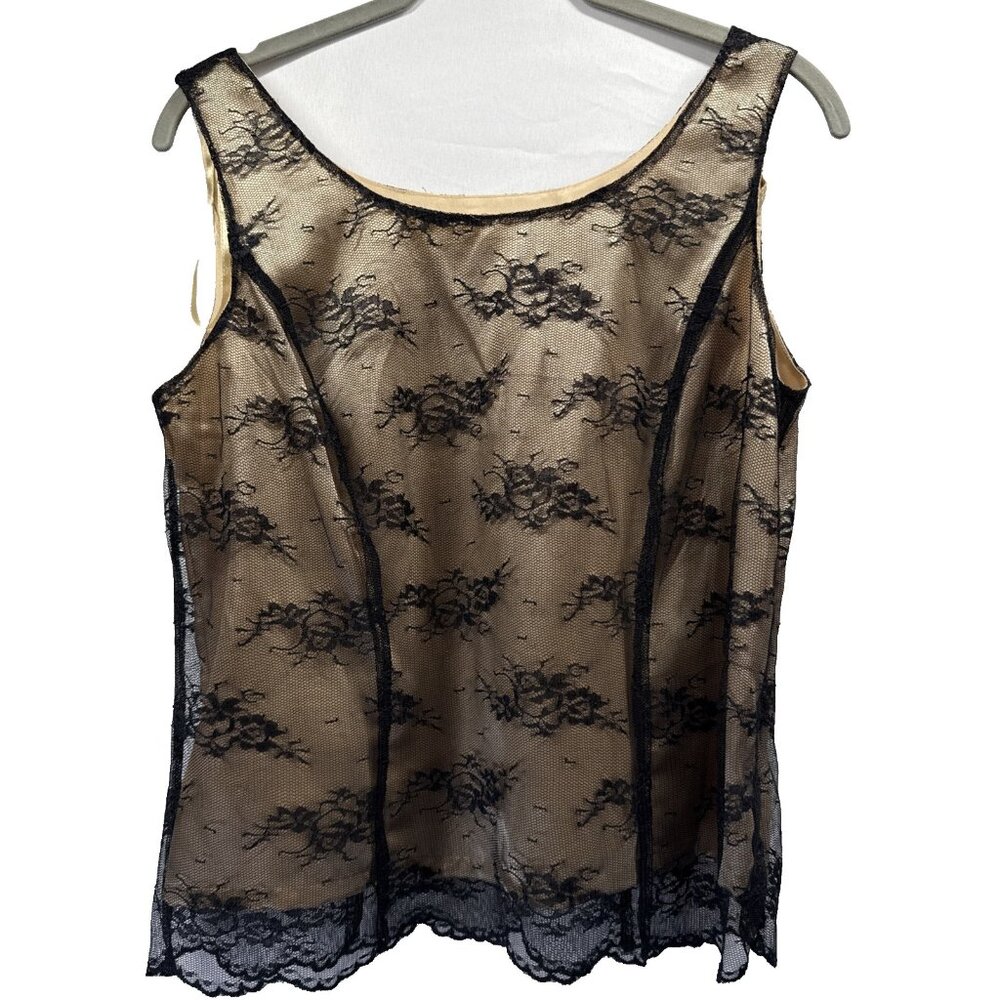 Plaza‎ South Top Petite 10 10P Black Lace Tank Lined Zipper Whimsigoth Skintone